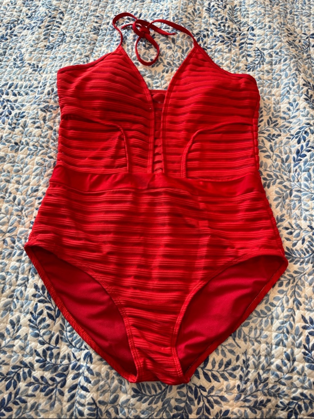 Red Textured One-Piece Swimsuit Sz L